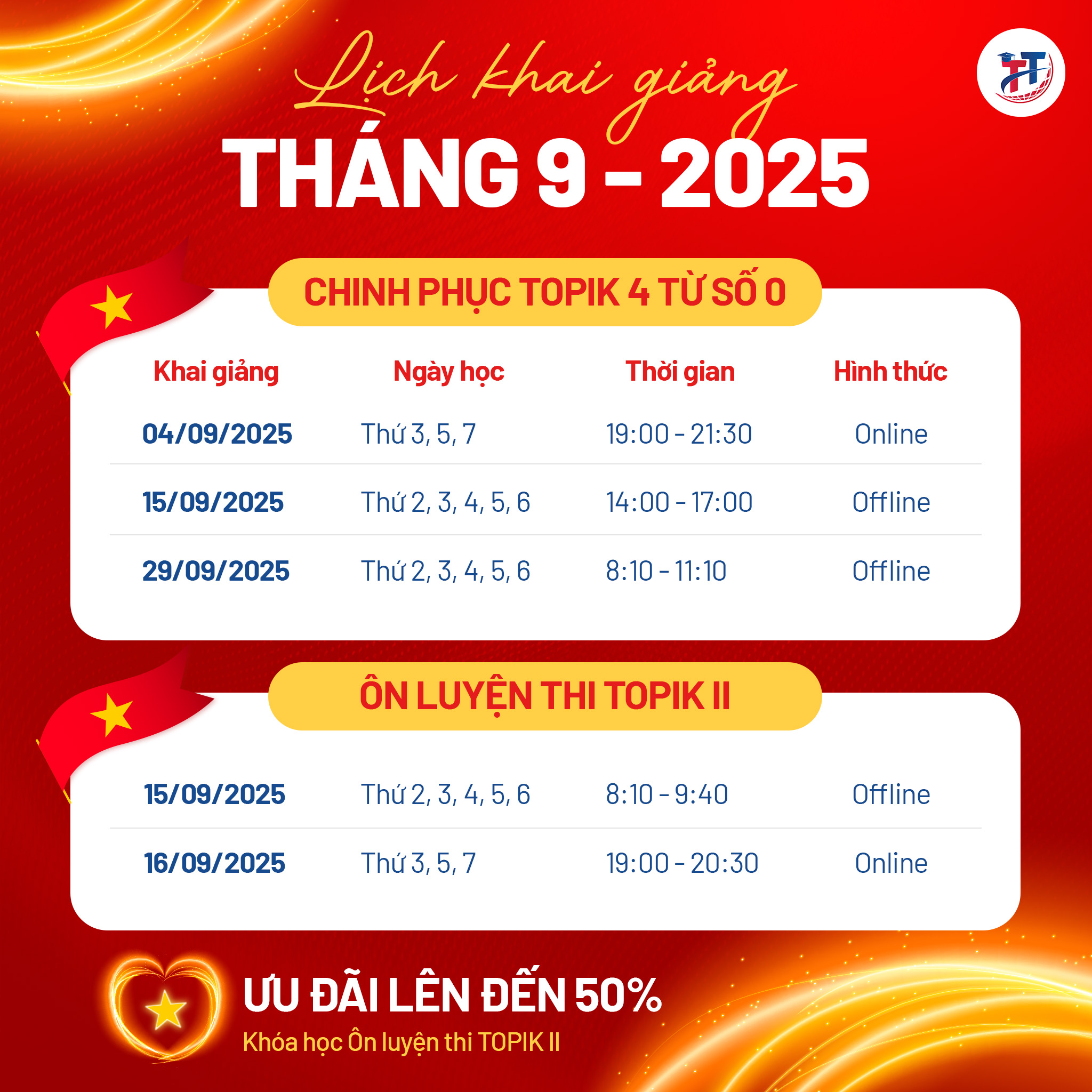 Lịch khai giảng T9-2025
